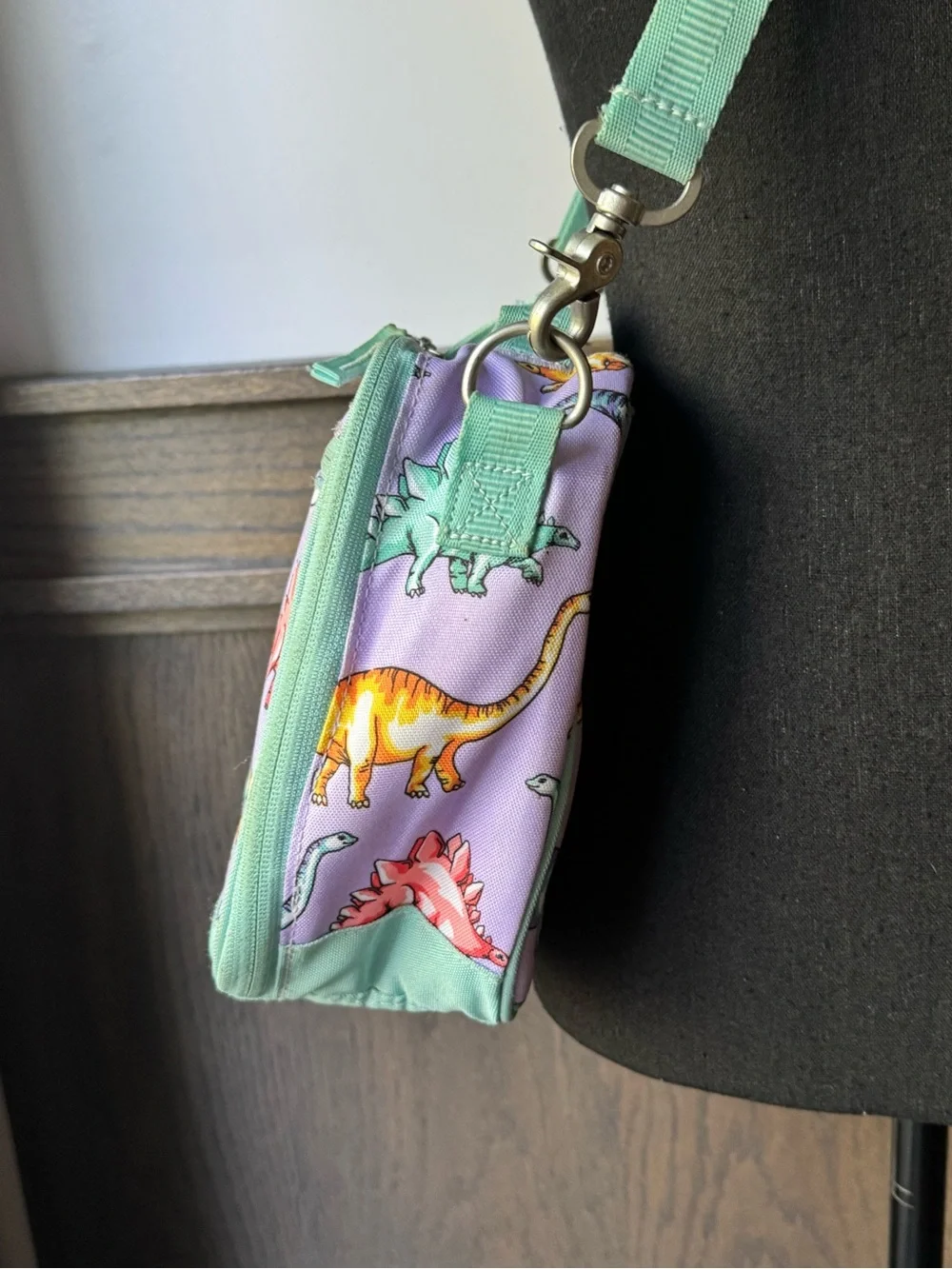 Pottery Barn Kids Lavender Dinosaur Crossbody with Mint Trim